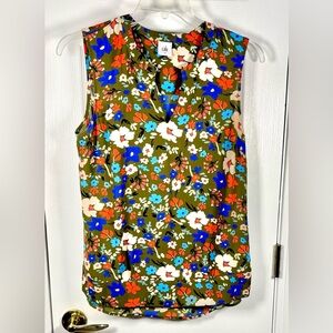 CAbi Womens Sleeveless Top MEDIUM Wildflower Floral Dark Green Lightweight